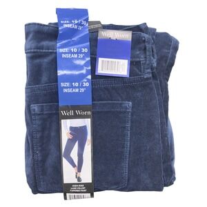 Well Worn Navy Blue Velvet Skinny Leg Pants Size 10 30